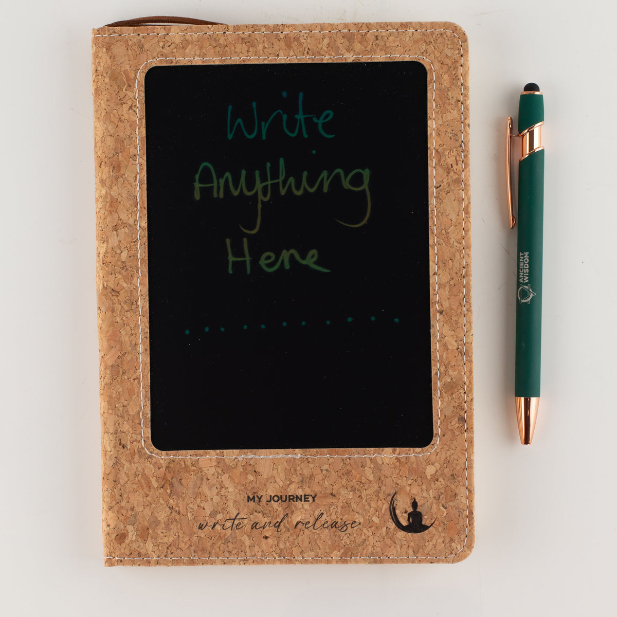Cuaderno de notas A5 - pantalla LCD borrable - efecto cuero de corcho - 80 hojas