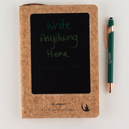 Cuaderno de notas A5 - pantalla LCD borrable - efecto cuero de corcho - 80 hojas