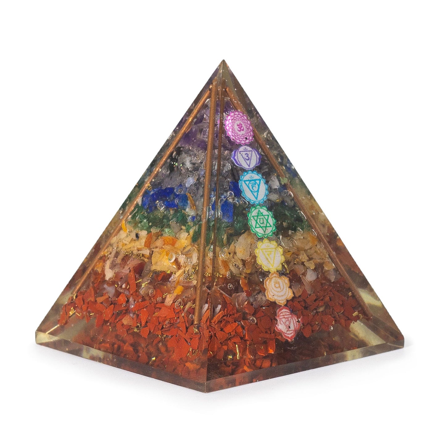 Mittelgroße Orgonitpyramiden 7x6cm – Kupferstäbe – 7 Chakra-Chips