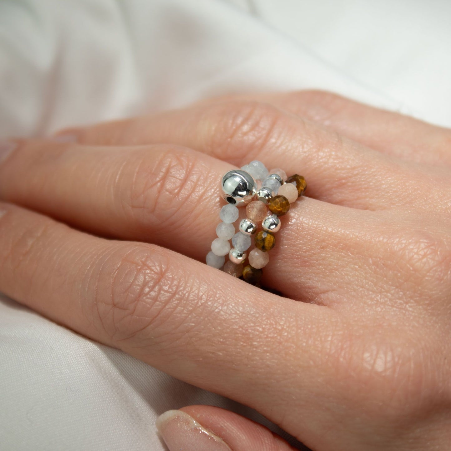 Set aus Ringen mit Elfenjuwelen – Sonnenuntergang am Meer