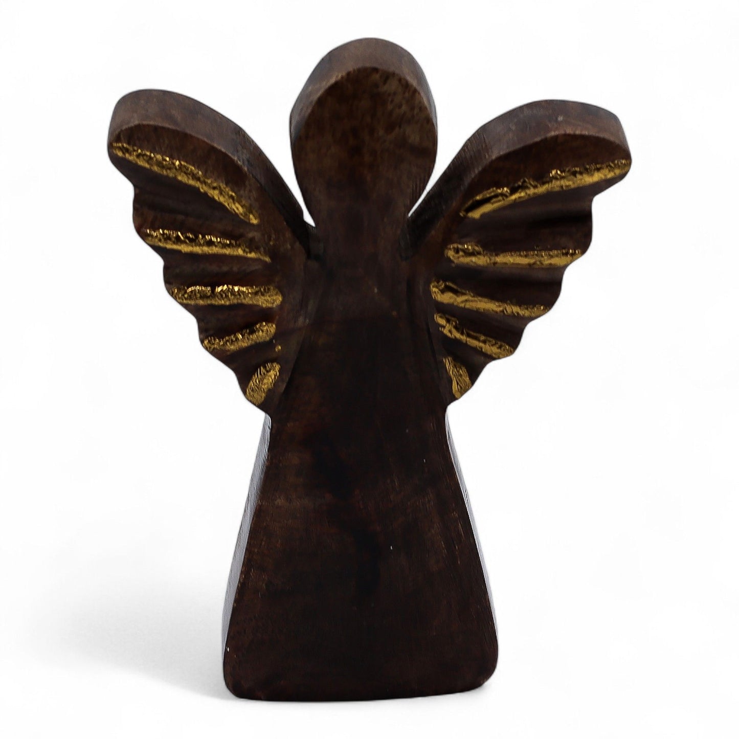 Ángel pequeño de madera de mango - Decoración dorada - 12 cm