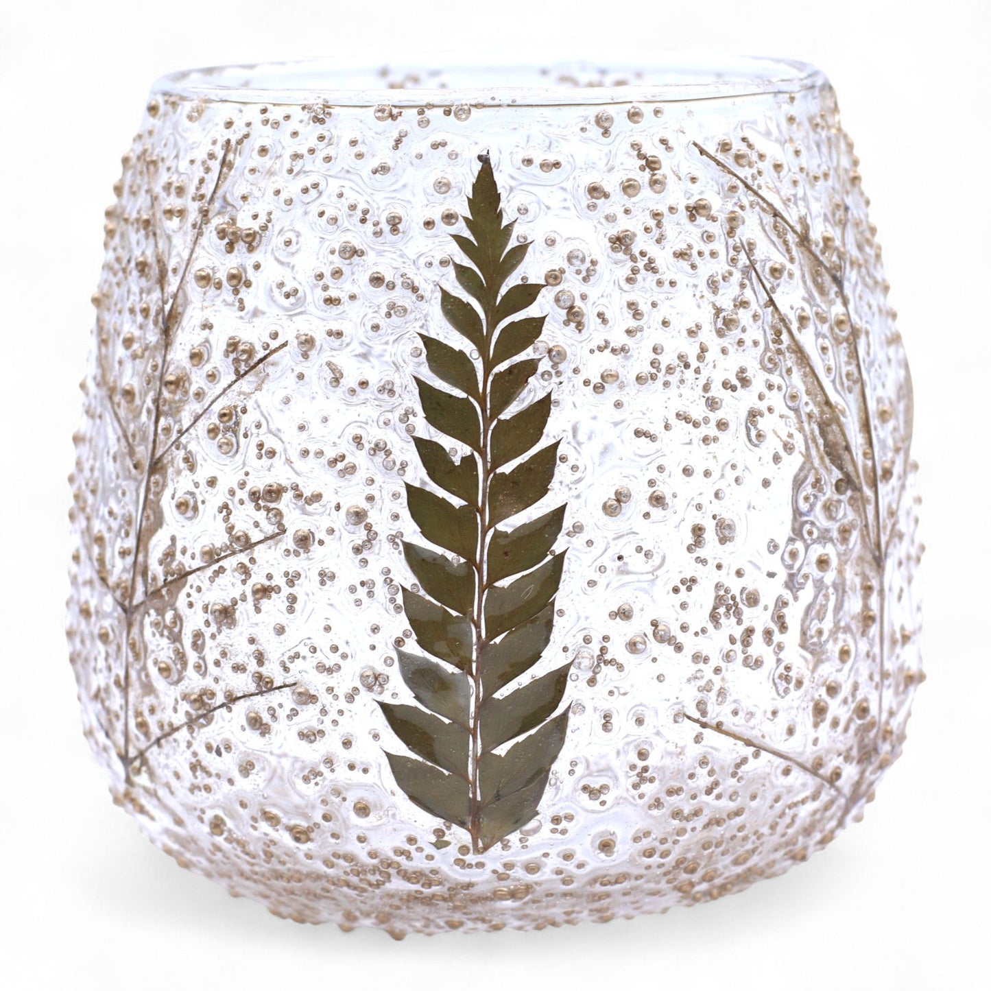 Bougeoir droit en verre floral naturel - Pin (10x9cm)