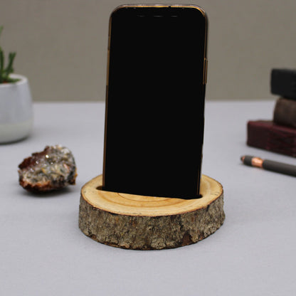 Petit support de téléphone en forme de bûche (fente) - Naturel