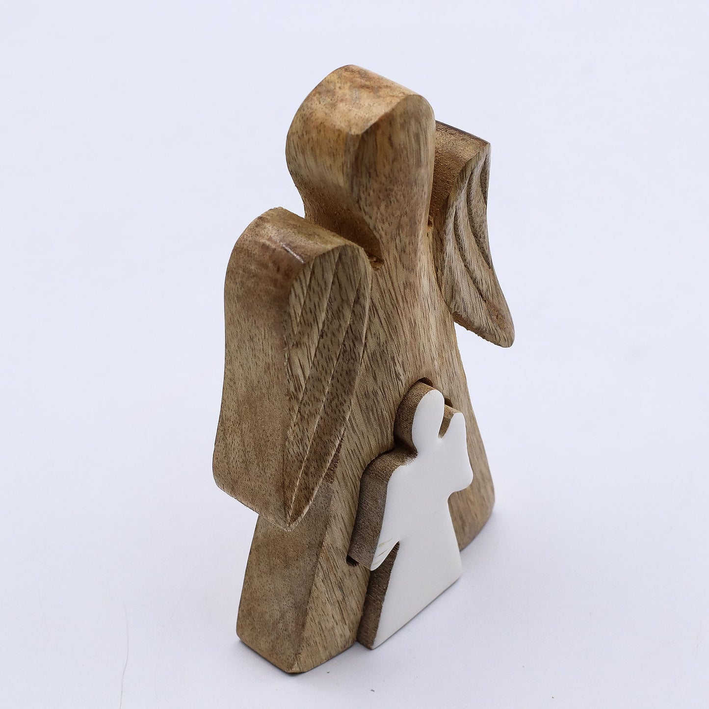 Ángel de madera de mango en ángel - Esmalte blanco - 15 cm
