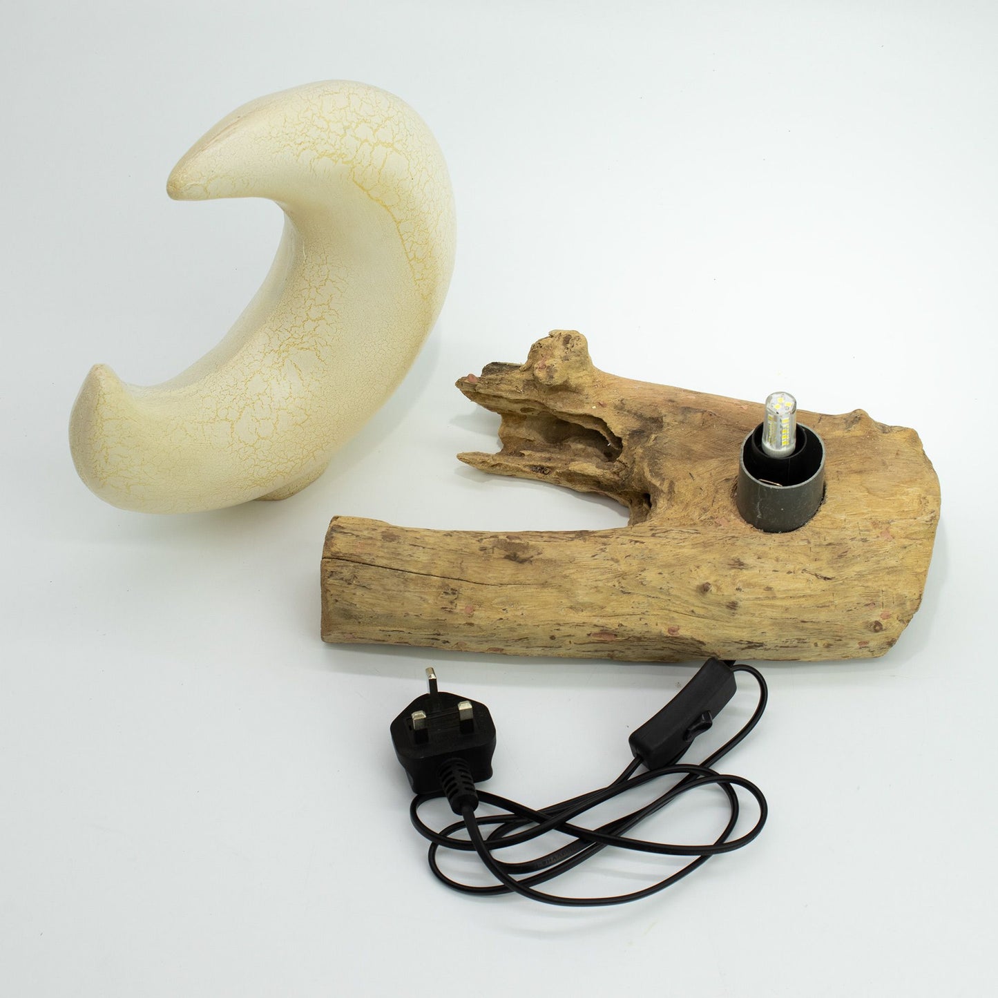 Lampe de table avec abat-jour demi-lune craquelé – Gris