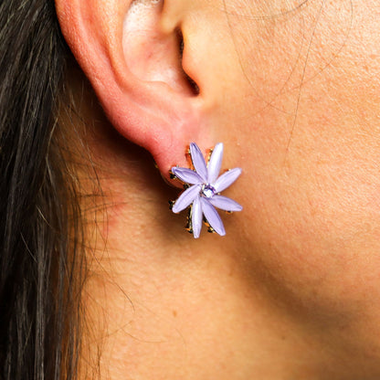 Lavande - Verre vintage - Fleurs - Boucles d'oreilles