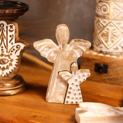 Ángel de madera de mango en ángel - Encalado - 15 cm