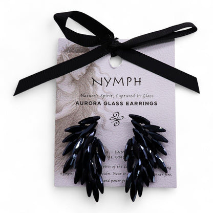 Boucles d'oreilles ailes d'ange - verre vintage - noir de jais