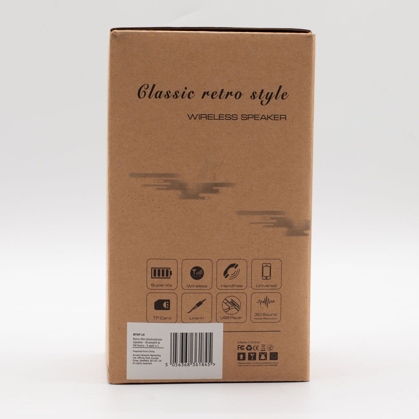 Altavoz mini gramófono retro - Bluetooth y radio FM - 5 vatios x 1