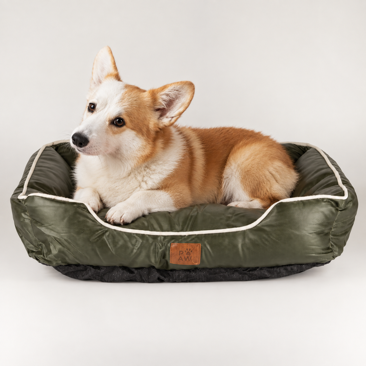 Cama PAW – Pequeña, verde caqui – 60 × 50 × 15 cm