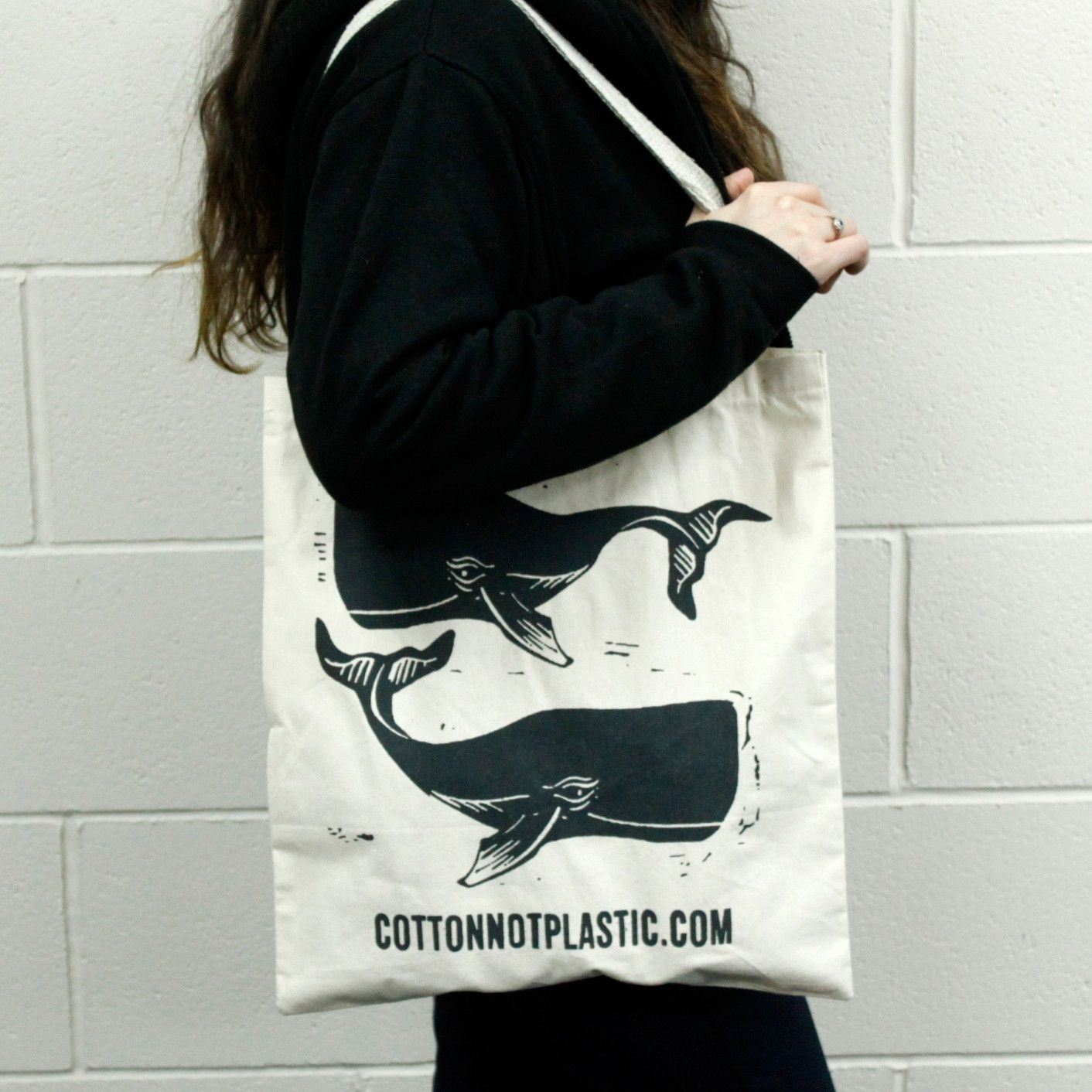 Bolsa Algodón Natural 6oz Ballenas 38x42cm