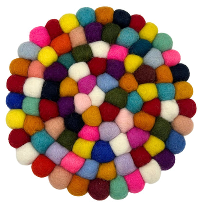 Set de table rond en boules de feutre - 20 cm multicolore