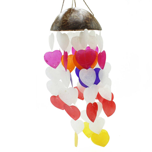 Windspiele aus Kokosnuss und Capiz – Große Herzen – 40 cm
