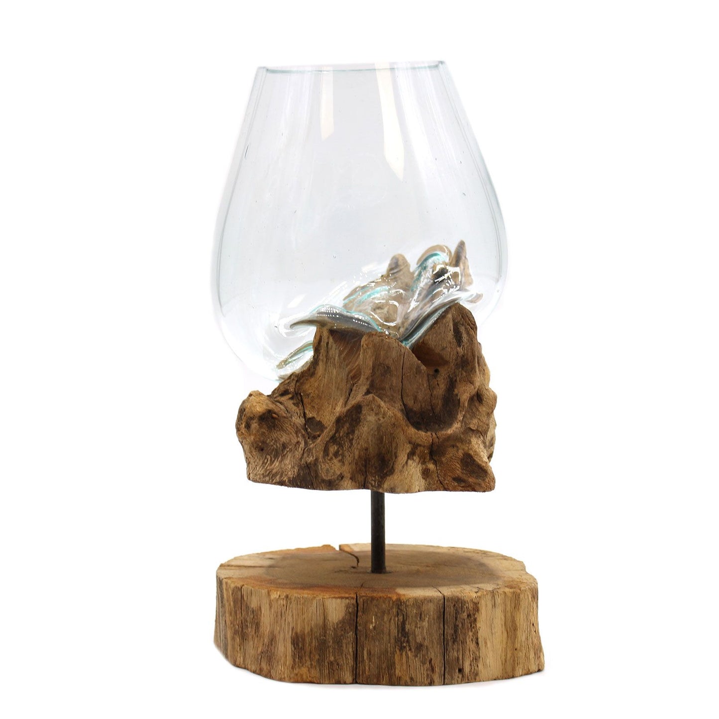 Geschmolzenes Glas auf Holz mit Ständer - Große Schale