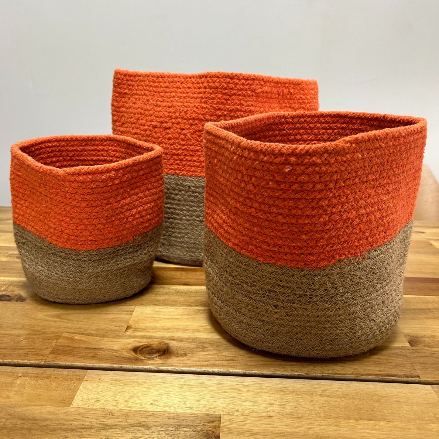 Juego de 3 cestas de cuerda de algodón para almacenamiento - naranja