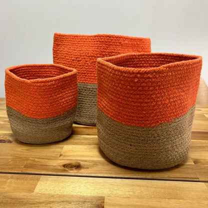 Juego de 3 cestas de cuerda de algodón para almacenamiento - naranja