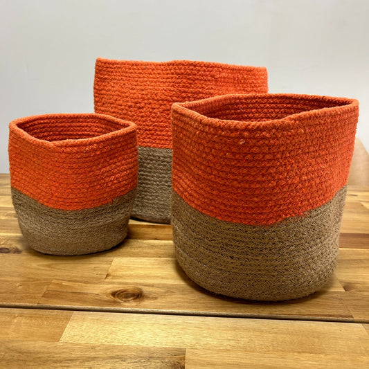 Juego de 3 cestas de cuerda de algodón para almacenamiento - naranja