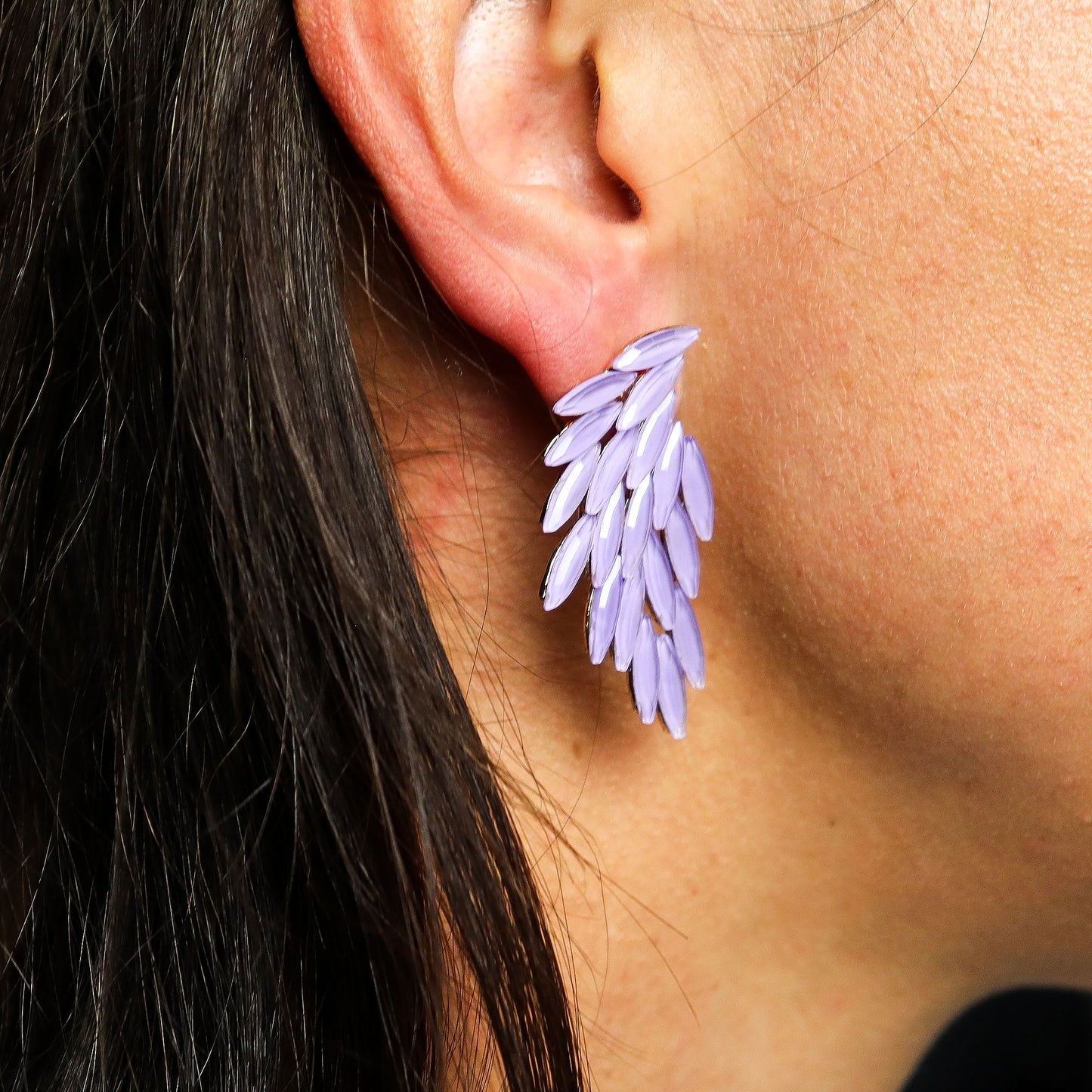 Lavanda - Vidrio vintage - Alas de ángel - Aretes