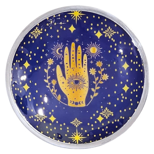 Dreibeiniger emaillierter Opferteller - Mitternachtsblaue Hamsa