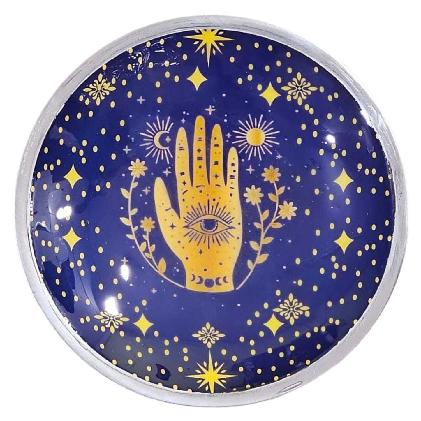 Dreibeiniger emaillierter Opferteller - Mitternachtsblaue Hamsa