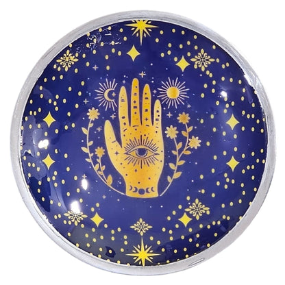 Dreibeiniger emaillierter Opferteller - Mitternachtsblaue Hamsa