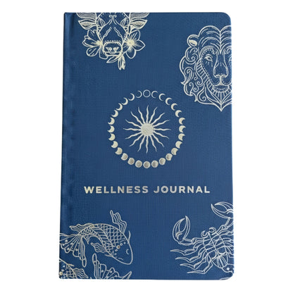 Mitternachtsblaues Wellness-Tagebuch – 120 Seiten – Silbernes Sternzeichen
