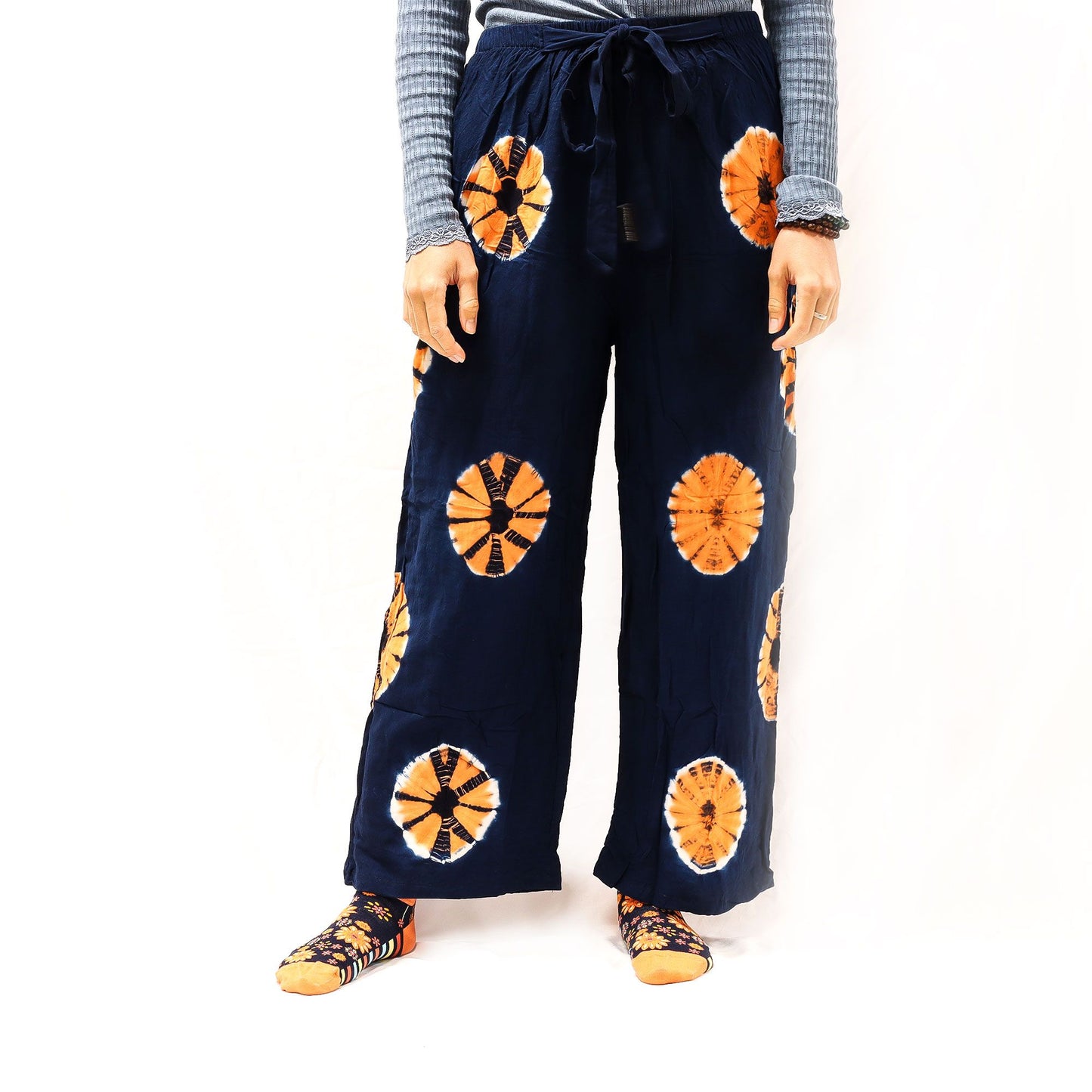 Pantalon de détente de style japonais - Taille M - Bleu, orange