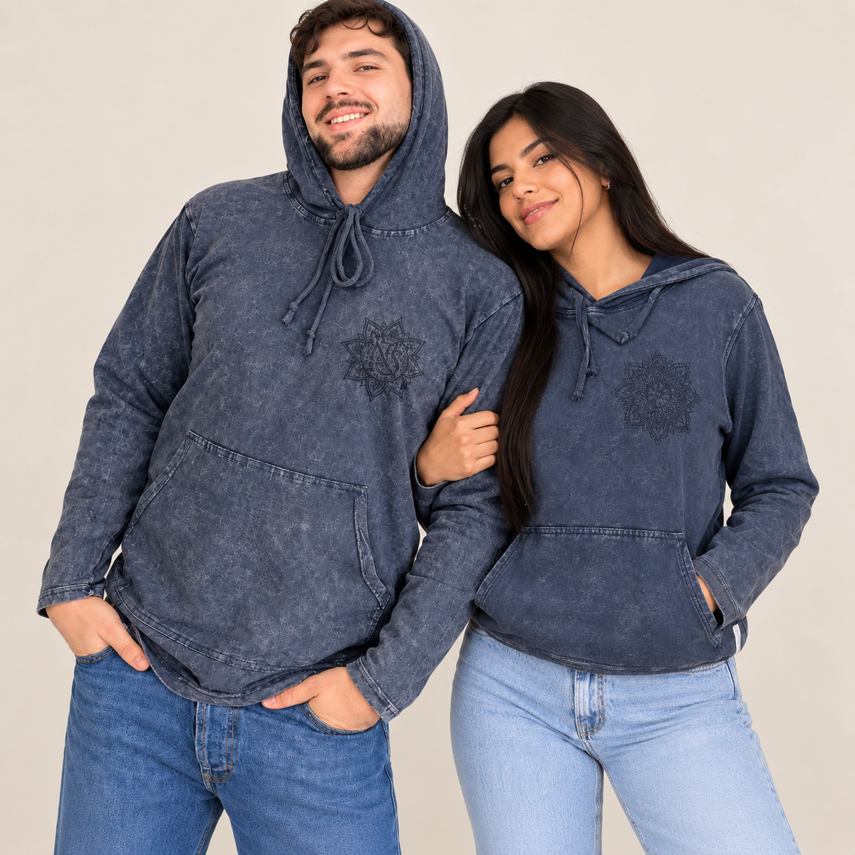 Camisa con capucha pequeña lavada a la piedra con bolsillo canguro - Lavanda polvorienta