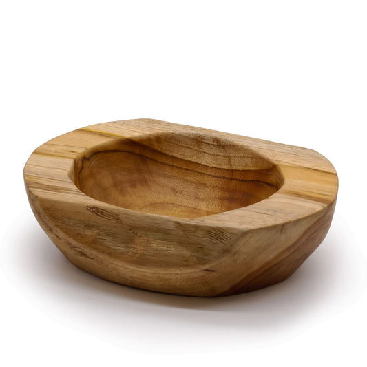 Grand bol en bois de teck de forme naturelle - 25x7cm