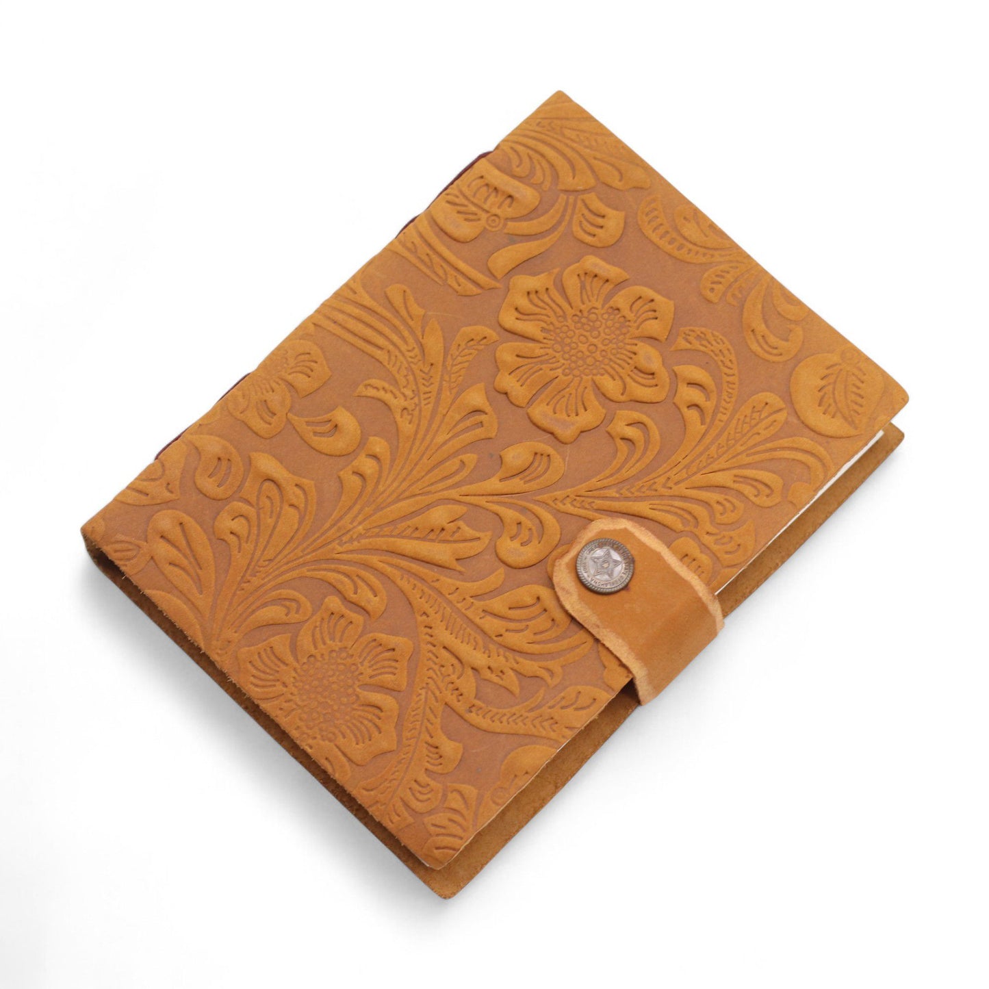 Carnets en cuir gaufré (18x13 cm) - Imprimé floral cannelle - 200 pages