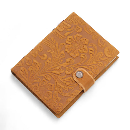 Carnets en cuir gaufré (18x13 cm) - Imprimé floral cannelle - 200 pages