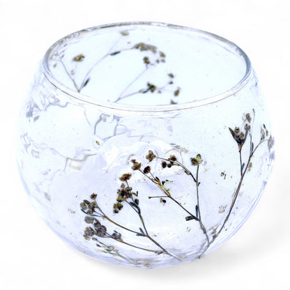 Bougeoir en verre à motif floral naturel - Marguerite - (8 x 10 cm)