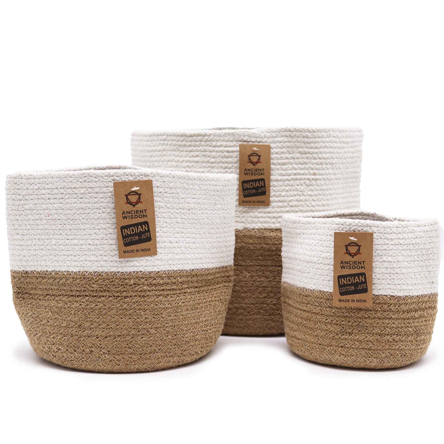 Cesta Grande de Algodón y Yute 25x25cm Blanco