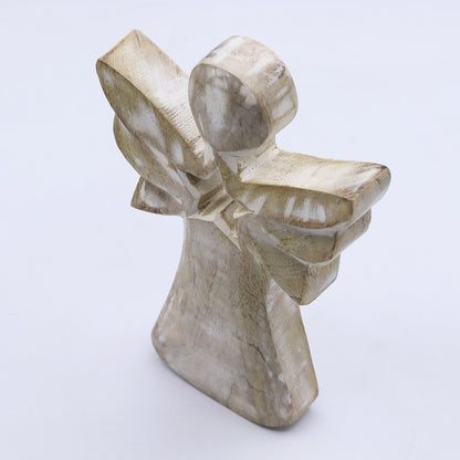 Ángel de Madera de Mango - Acabado Blanqueado con Estrella Calada - 18 cm