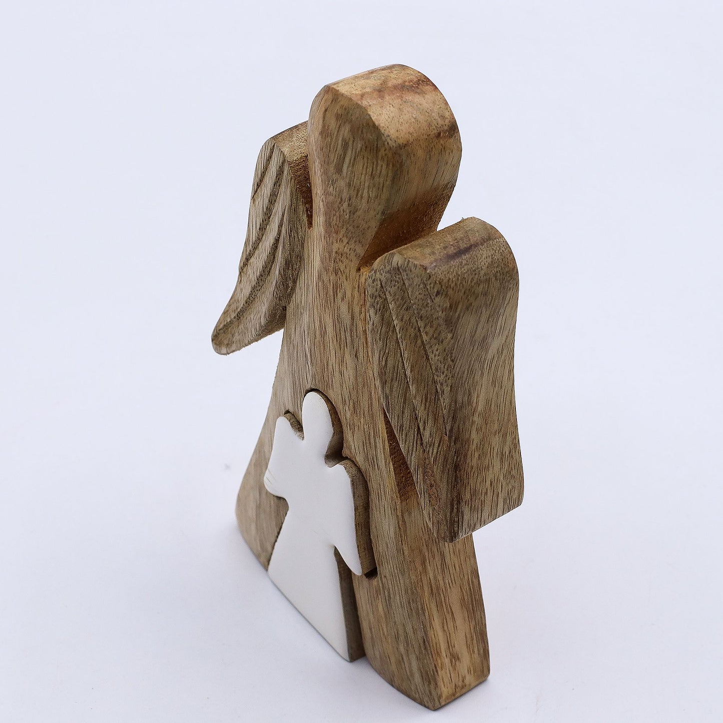 Ángel de madera de mango en ángel - Esmalte blanco - 15 cm