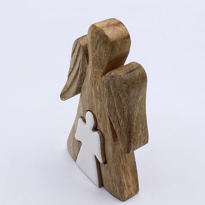 Ángel de madera de mango en ángel - Esmalte blanco - 15 cm