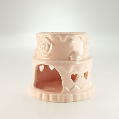 Quemador de aceite cerámico con forma de pastel - Corazones - Rosa