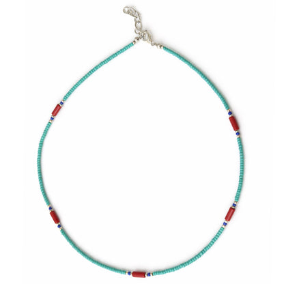 Turquesa nepalí y coralita de alta calidad - Collar con detalle de lapislázuli - (42cm)
