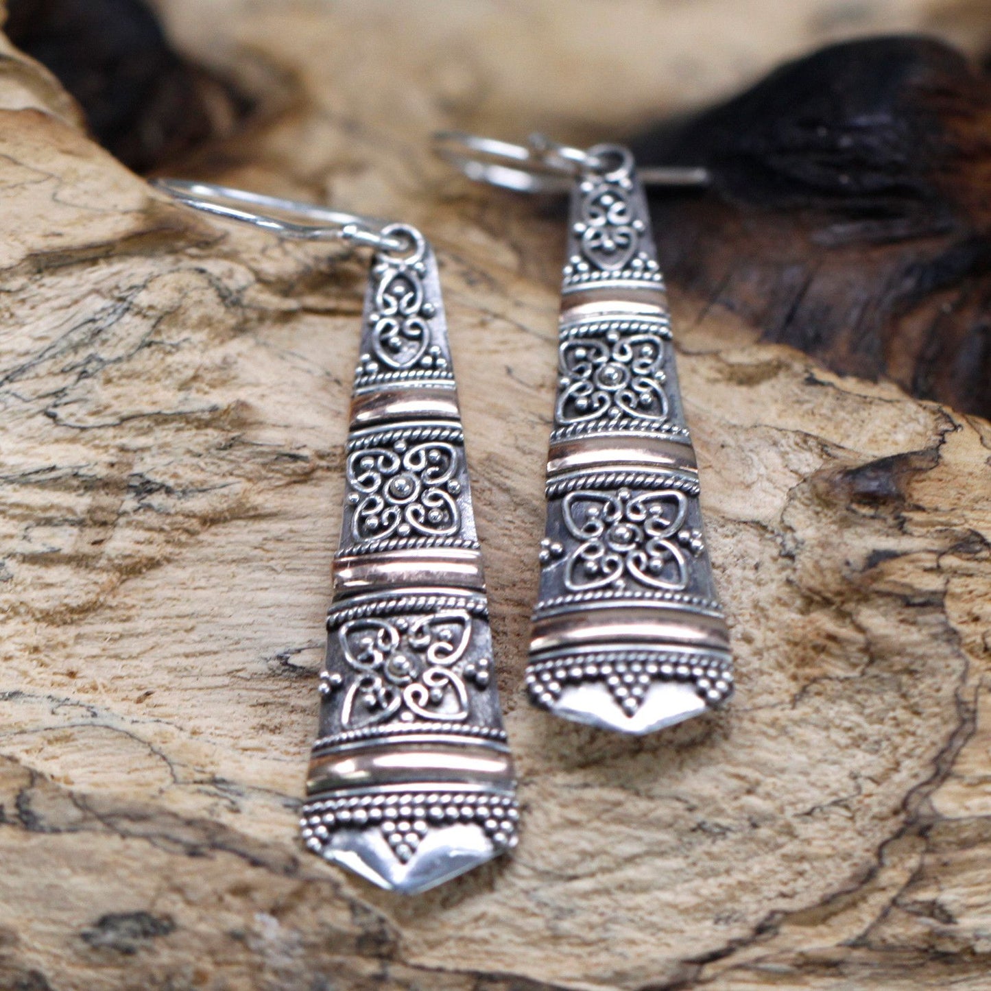 Pendientes Plata y Oro Gotas Tribales