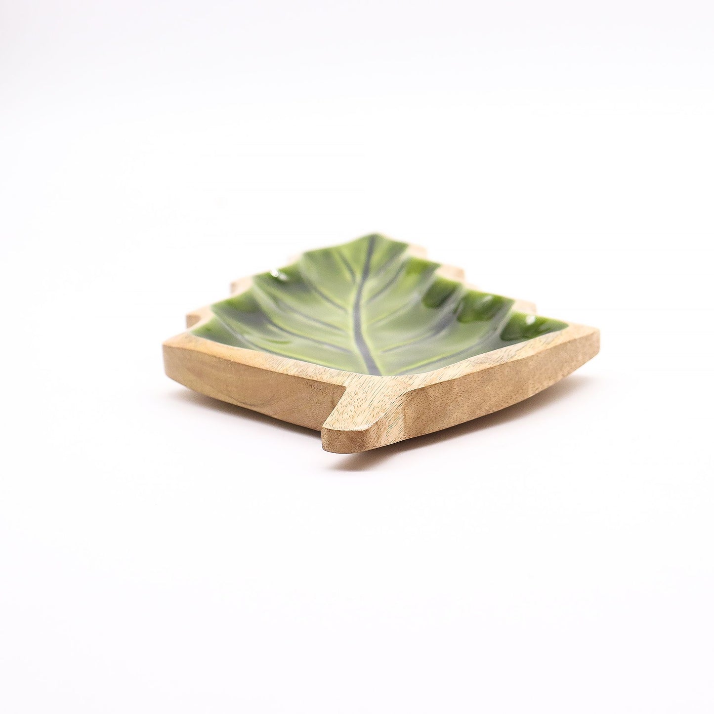 Lost in the Woods - Holzschale mit glasierten Blättern - 33 x 17 cm
