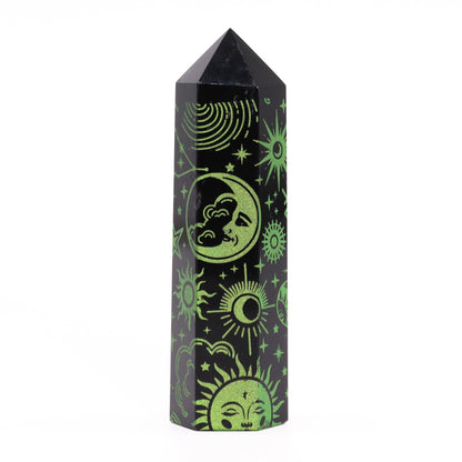 Pointes d'obsidienne noire (environ 60-70 g, 9 cm) - Histoire mystique - Vert
