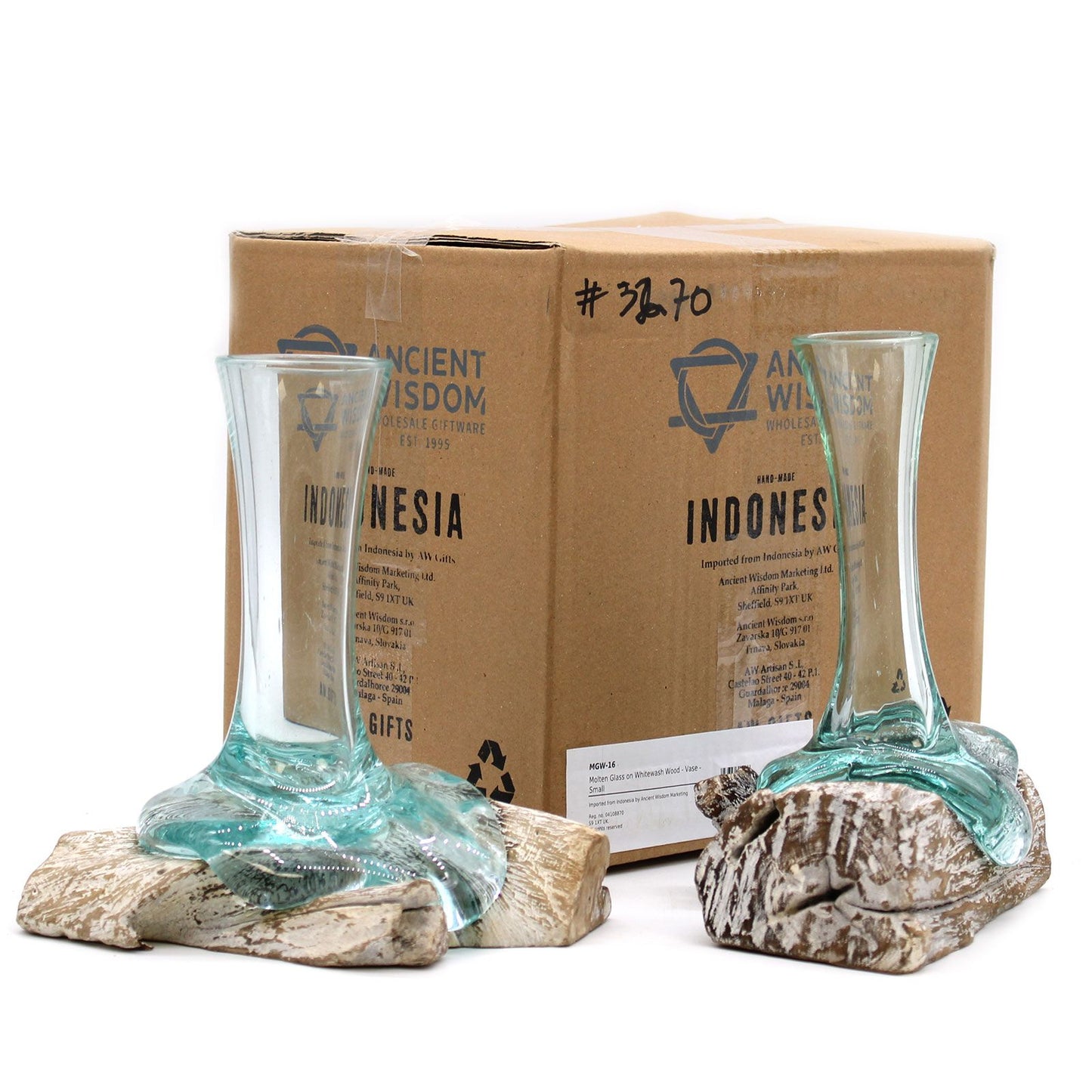 Geschmolzenes Glas auf gebleichtem Holz - Vase - Klein