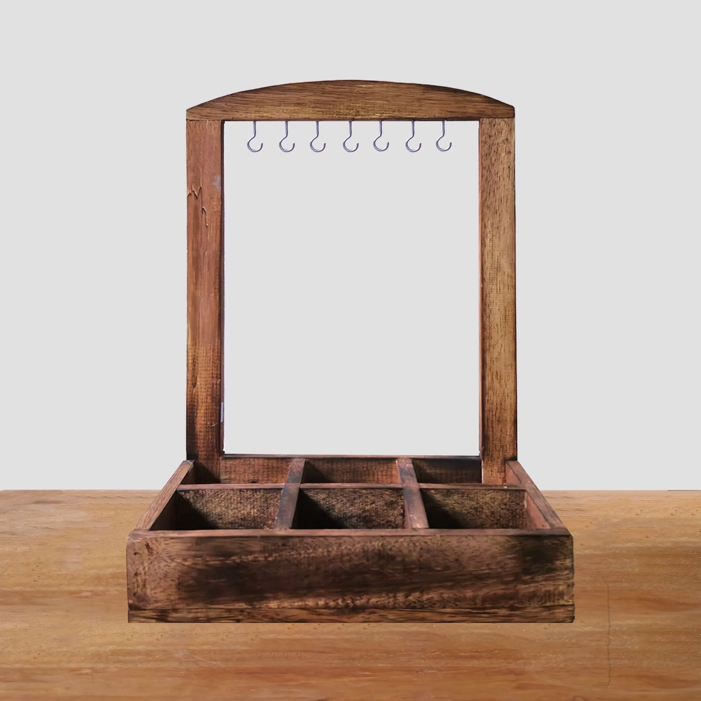 Soporte Colgante y Bandeja de Exhibición - 6 Compartimentos (2x3) - Madera Oscura