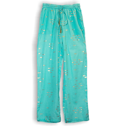 (ML) Collection Nomad Sari méditerranéen - Pantalon - Motif poisson turquoise et doré