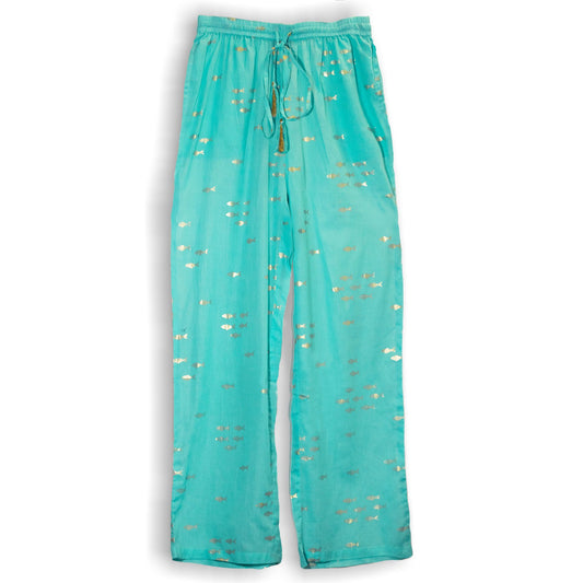 (ML) Collection Nomad Sari méditerranéen - Pantalon - Motif poisson turquoise et doré