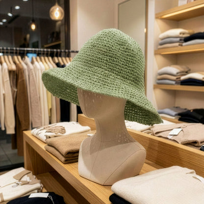 Chapeau de soleil souple en paille Nomad Sari - vert mousse