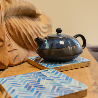 Conjunto de 4 posavasos cuadrados -  rayas azules