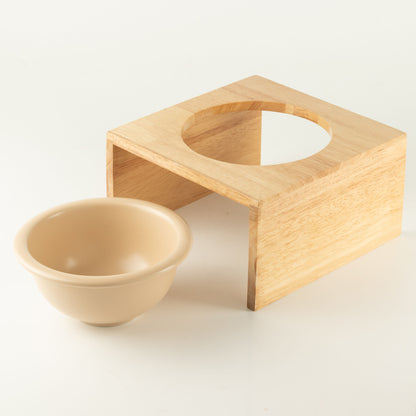 PAW Cuencos para comida - Grande cerámica individual en soporte de madera - 14 cm