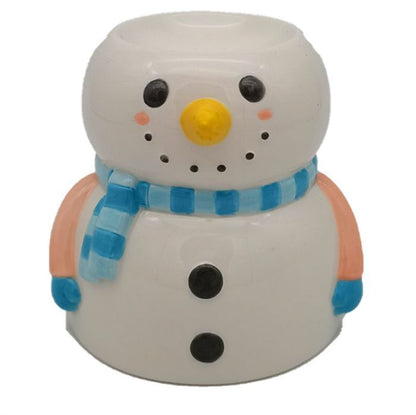 Quemador de aceite cerámico navideño con forma de muñeco de nieve