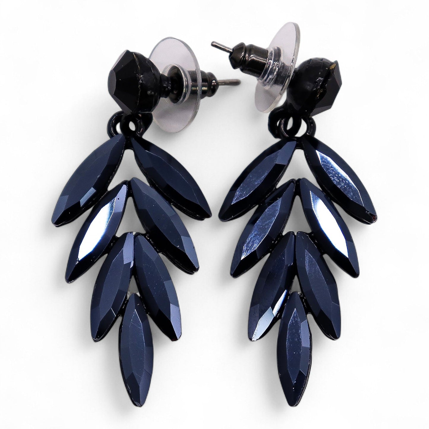 Boucles d'oreilles longues en cristal vintage noir de jais